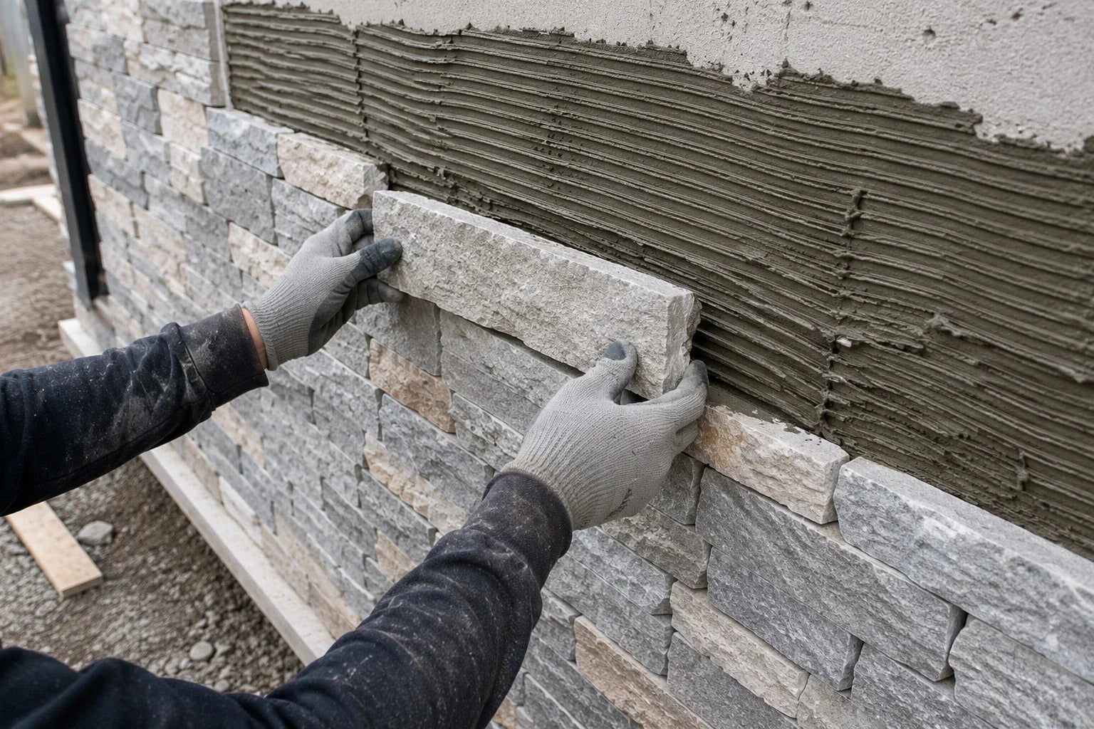 install of heavy bricks on a wall