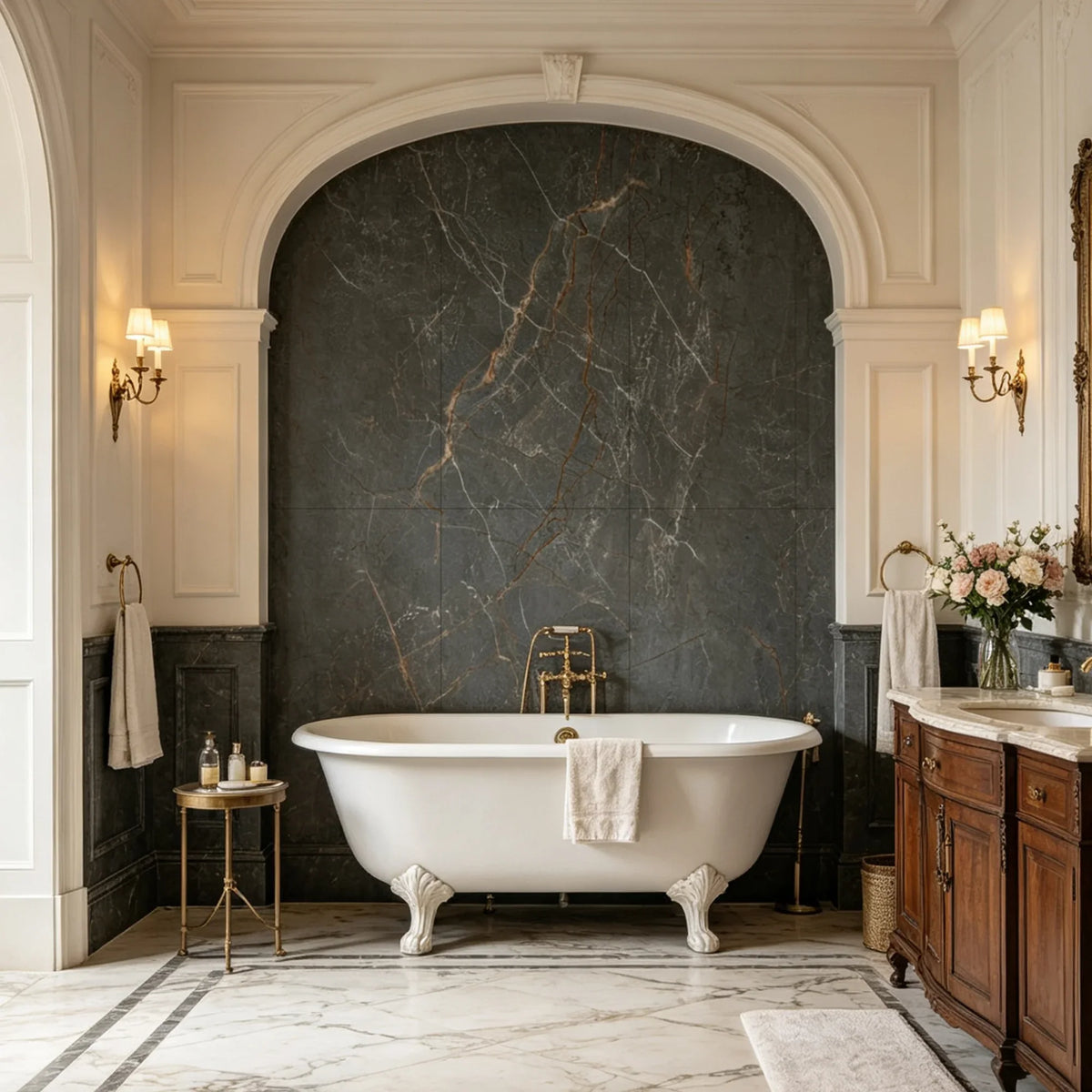 Inios Field Marble matt SPC Wall Panels in a bathroom setting