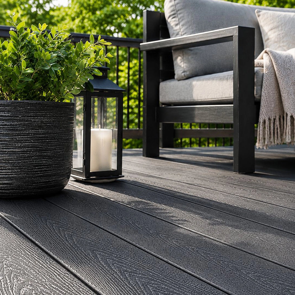 Ancient Black Composite Decking Lifestyle Image in a Garden setting