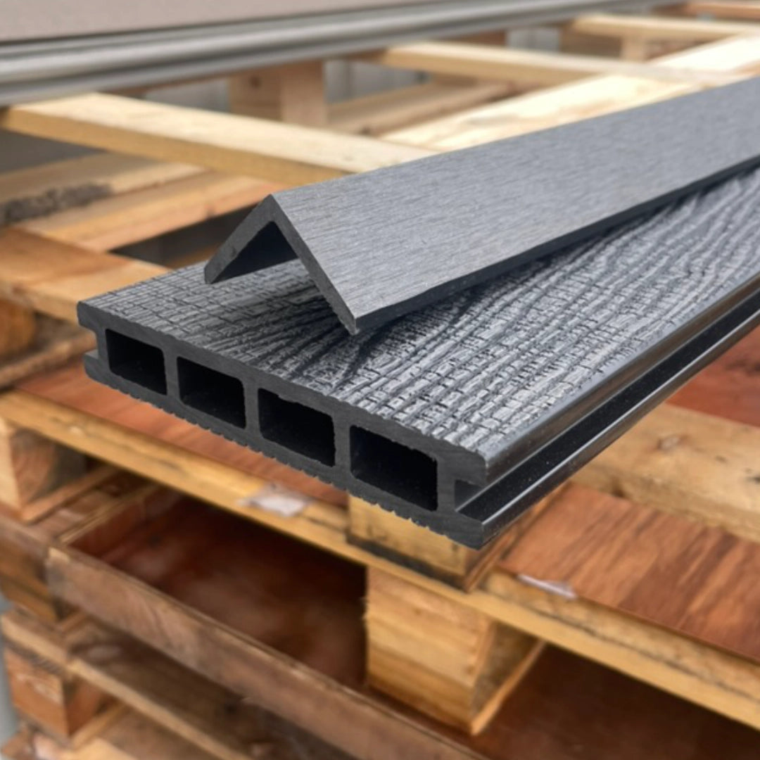 Ancient Black Composite Decking Trim On top of Decking Board
