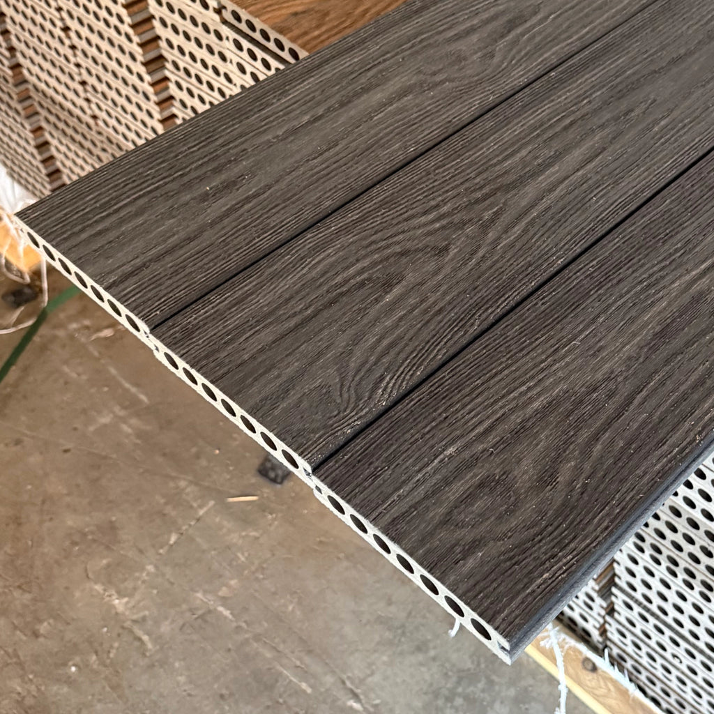 Charcoal  Premium Dual-Capped Composite Decking Board close up row of 3 boards