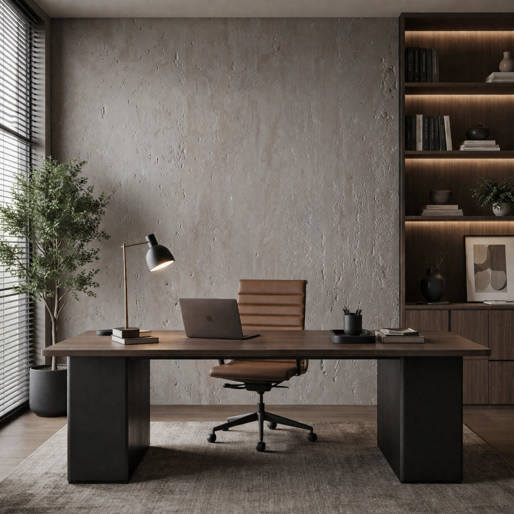Flexistone Classic Travertine feature wall in office with furnishings