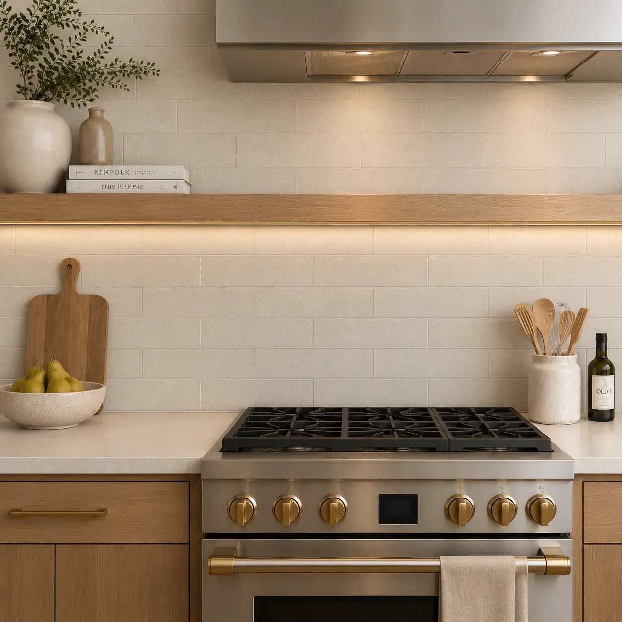 classicTravertine Flexistone Peel And Stick  splashback in a kitchen with a kitchen furnishings