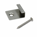 Metal corner brace and screw on a white background