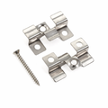 Metal brackets and a screw on a white background