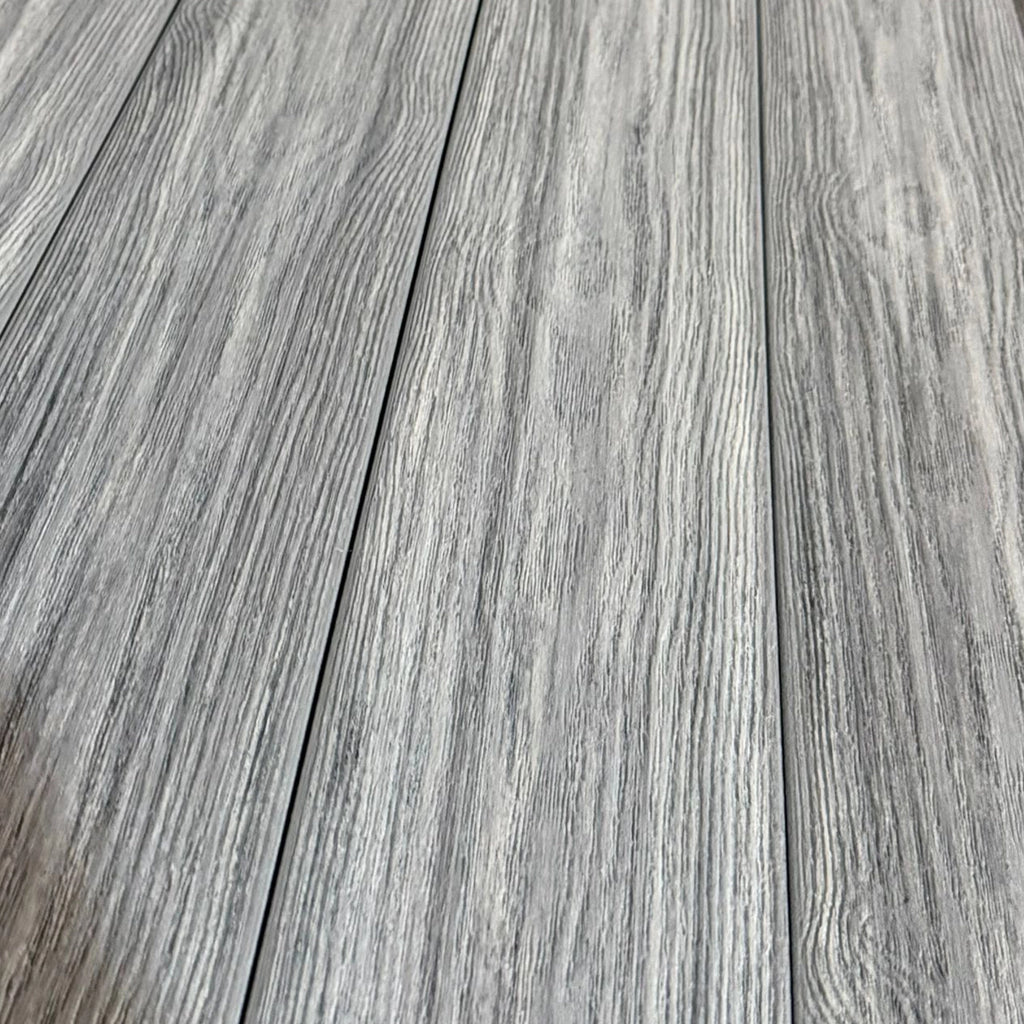 grey premium dual-capped composite decking boards close up