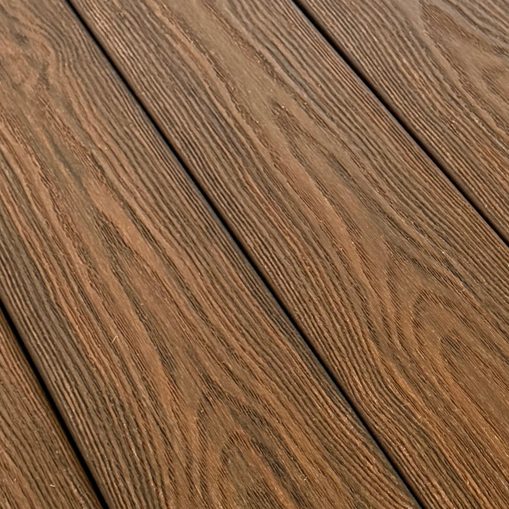 premium Dual-Capped Composite Decking Board – Elm  close up