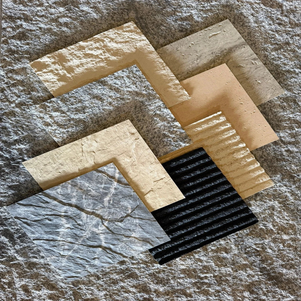 flexistone veneer soft stone wall panel samples lined up