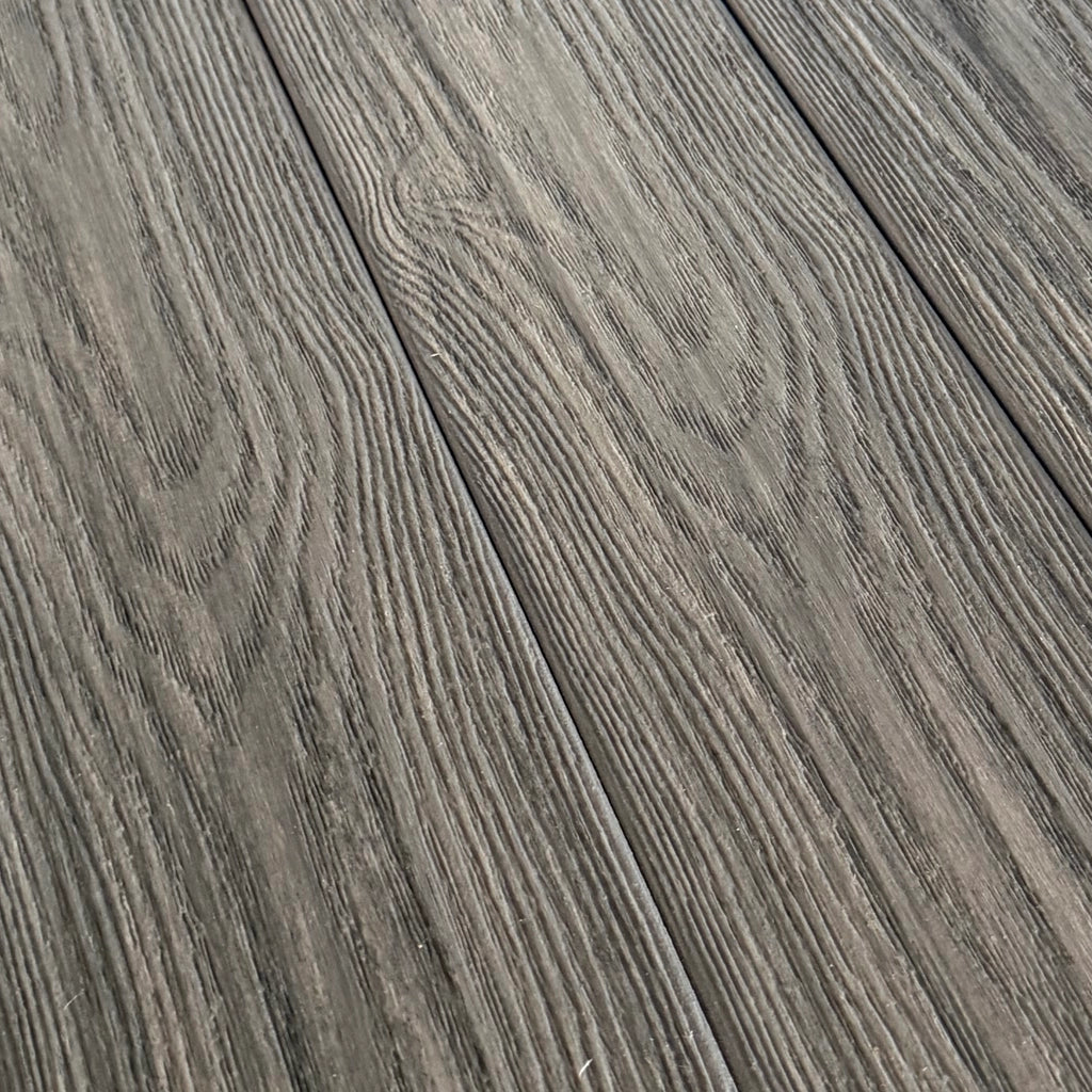 grey Premium Dual-Capped Composite Decking Board close up