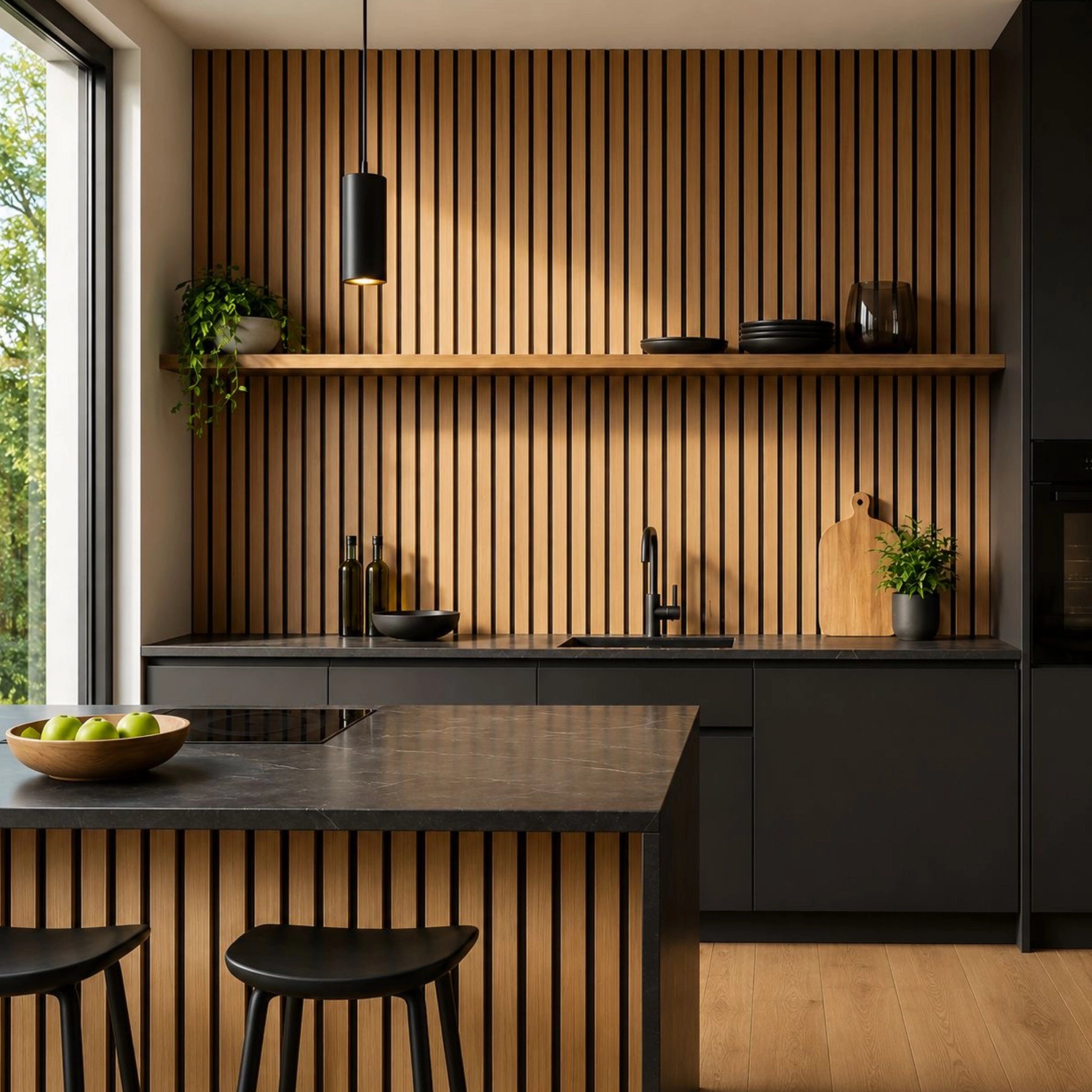 Natural Oak Aqua Slat Lifestyle Image in a kitchen setting
