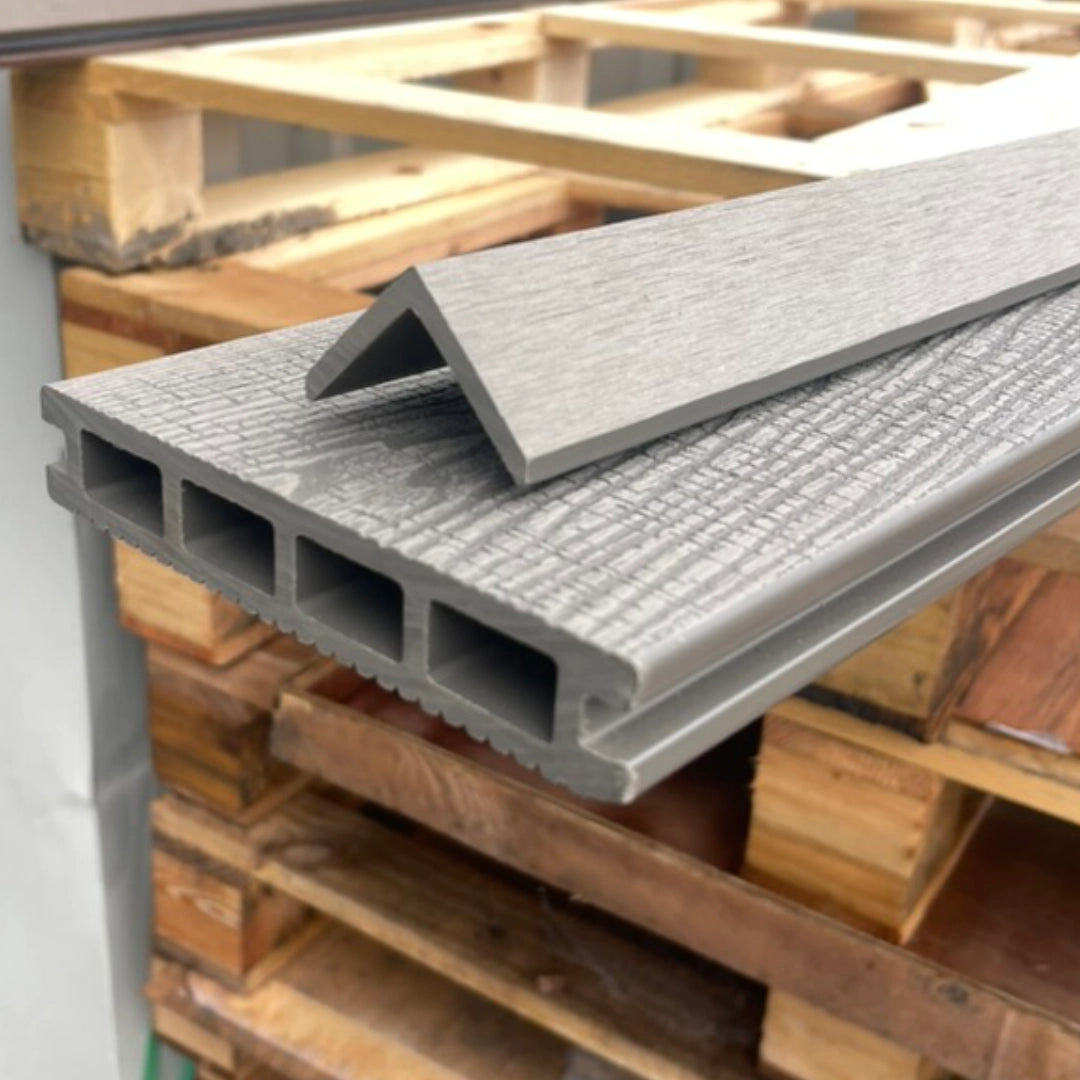 Salt Lake Silver Composite Decking Trim On top of decking board