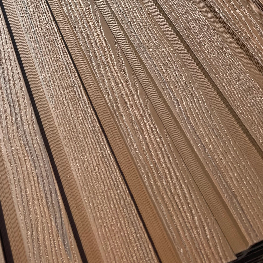 Close-up of brown Cladding with visible grain