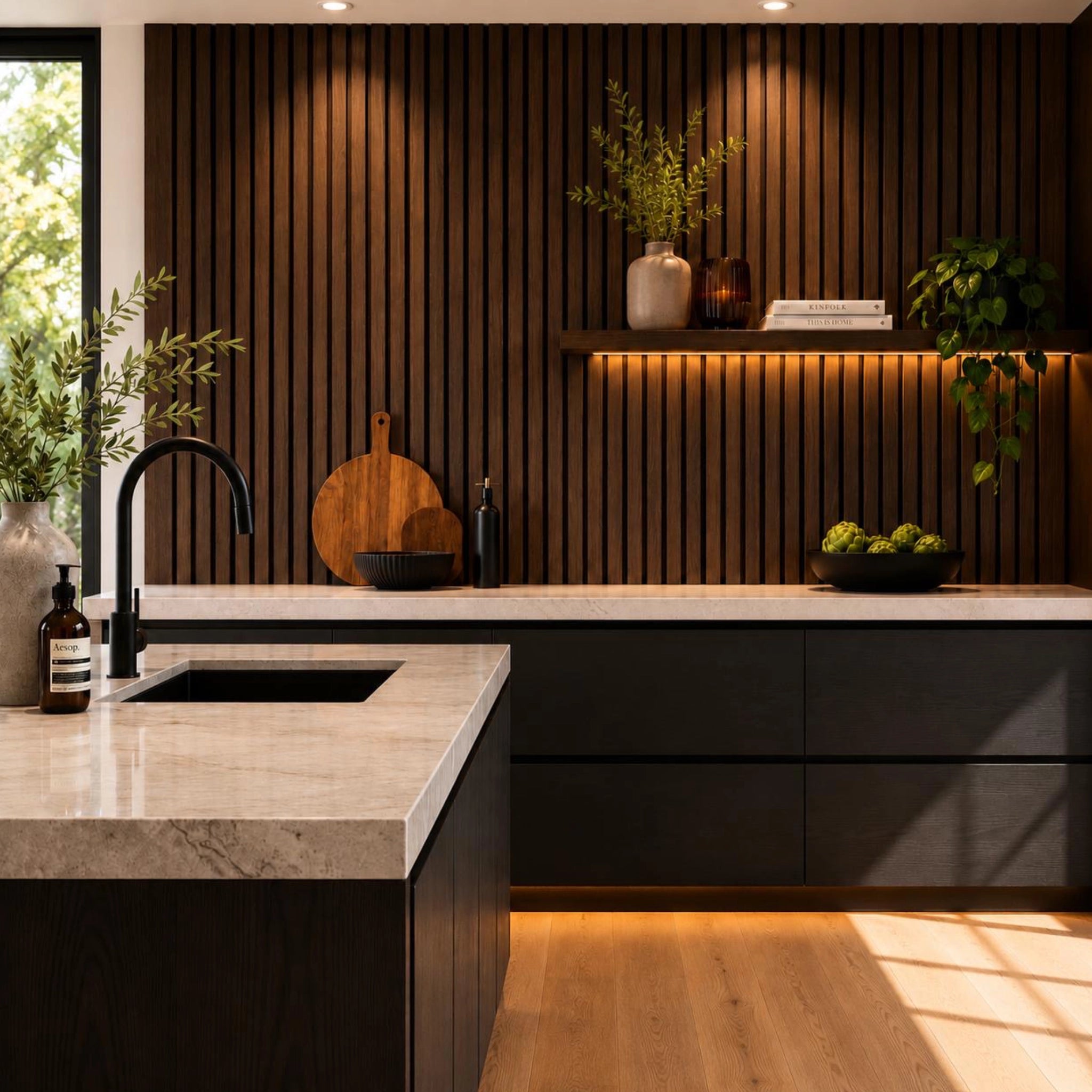 Walnut Aqua Slat Lifestyle Image in a kitchen setting