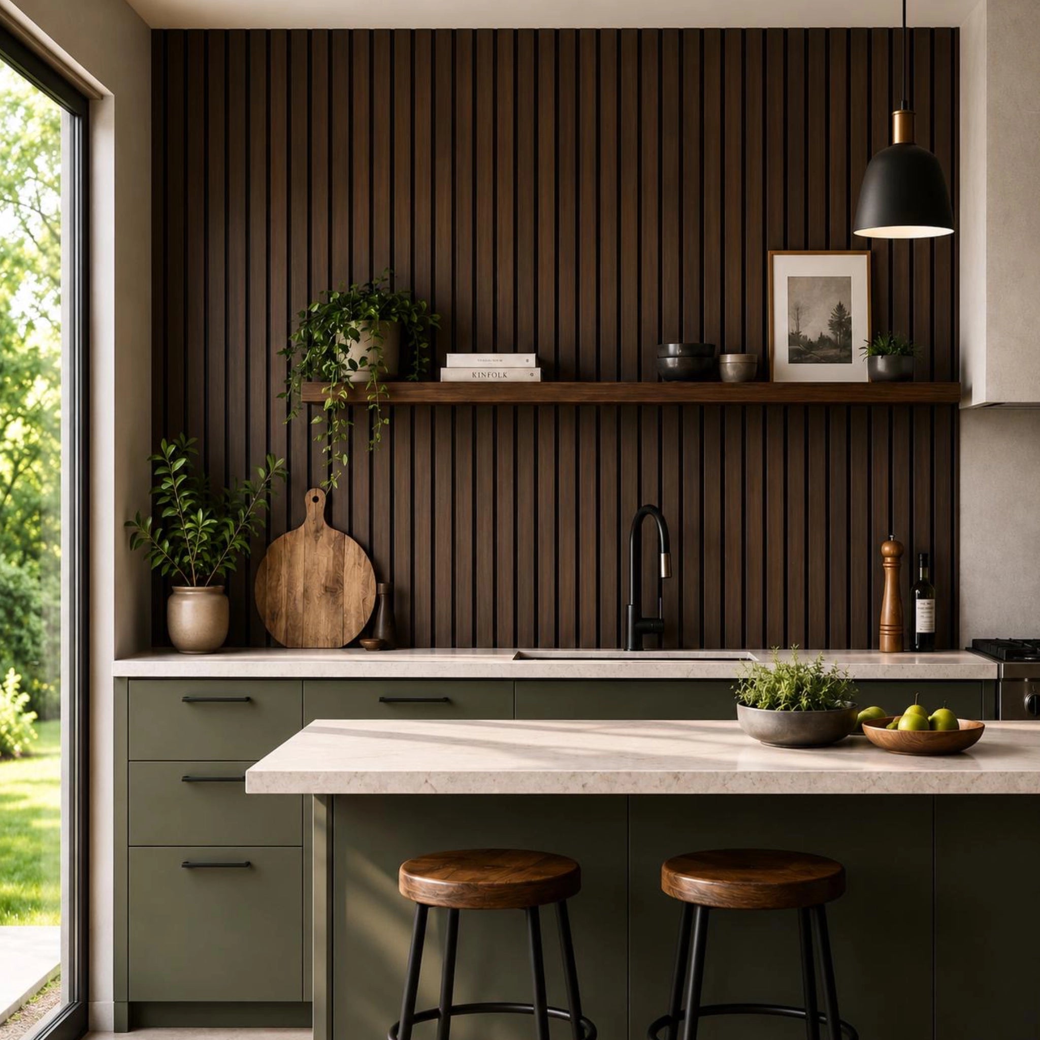 Walnut Aqua Slat Lifestyle Image in a kitchen 