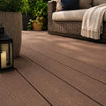 wild brown composite decking boards in a garden setting