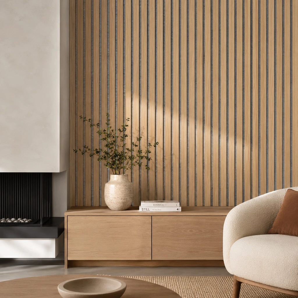Oak Acoustic Wall Panel With Grey Felt 2400x600mm