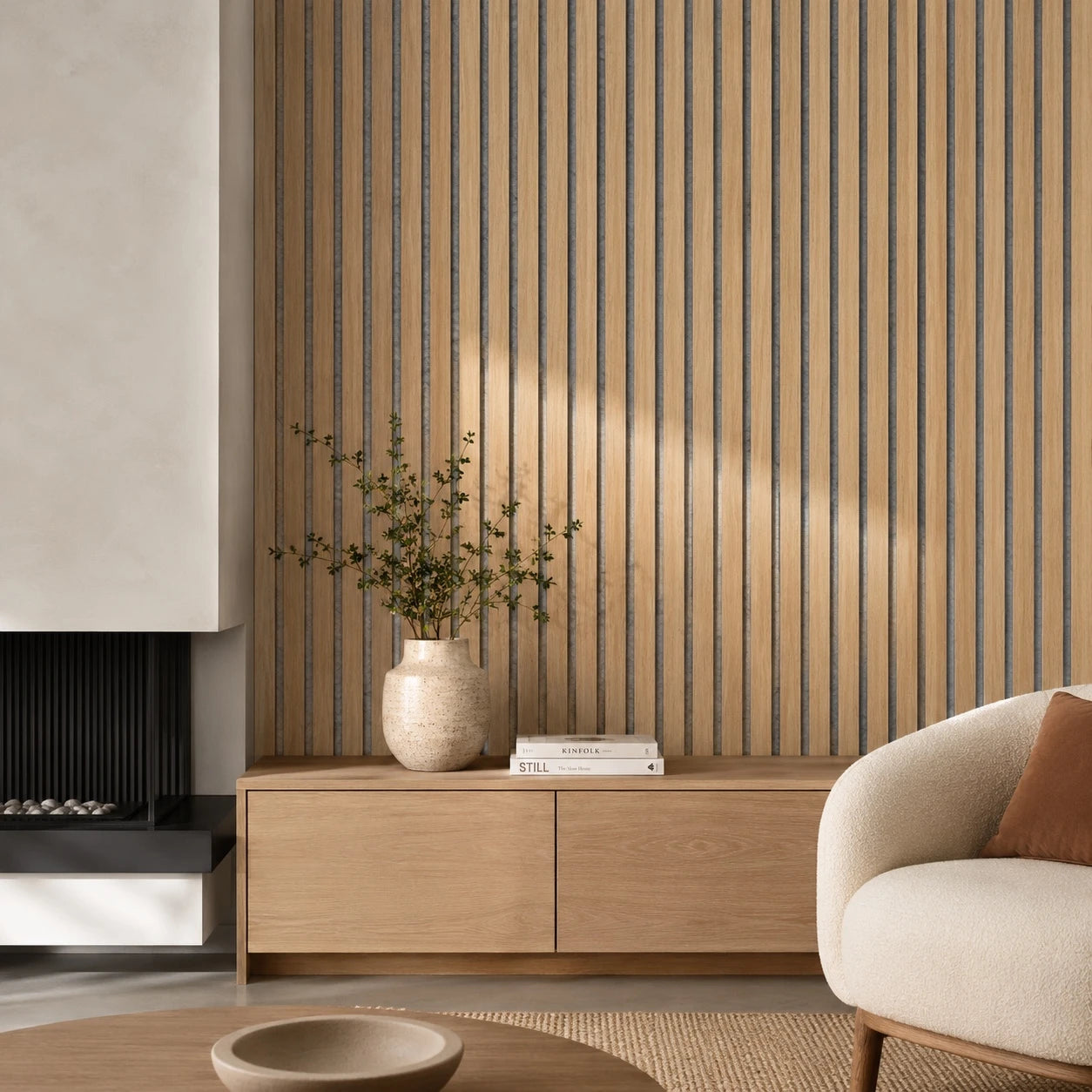 Oak Acoustic Wall Panel With Grey Felt 2400x600mm
