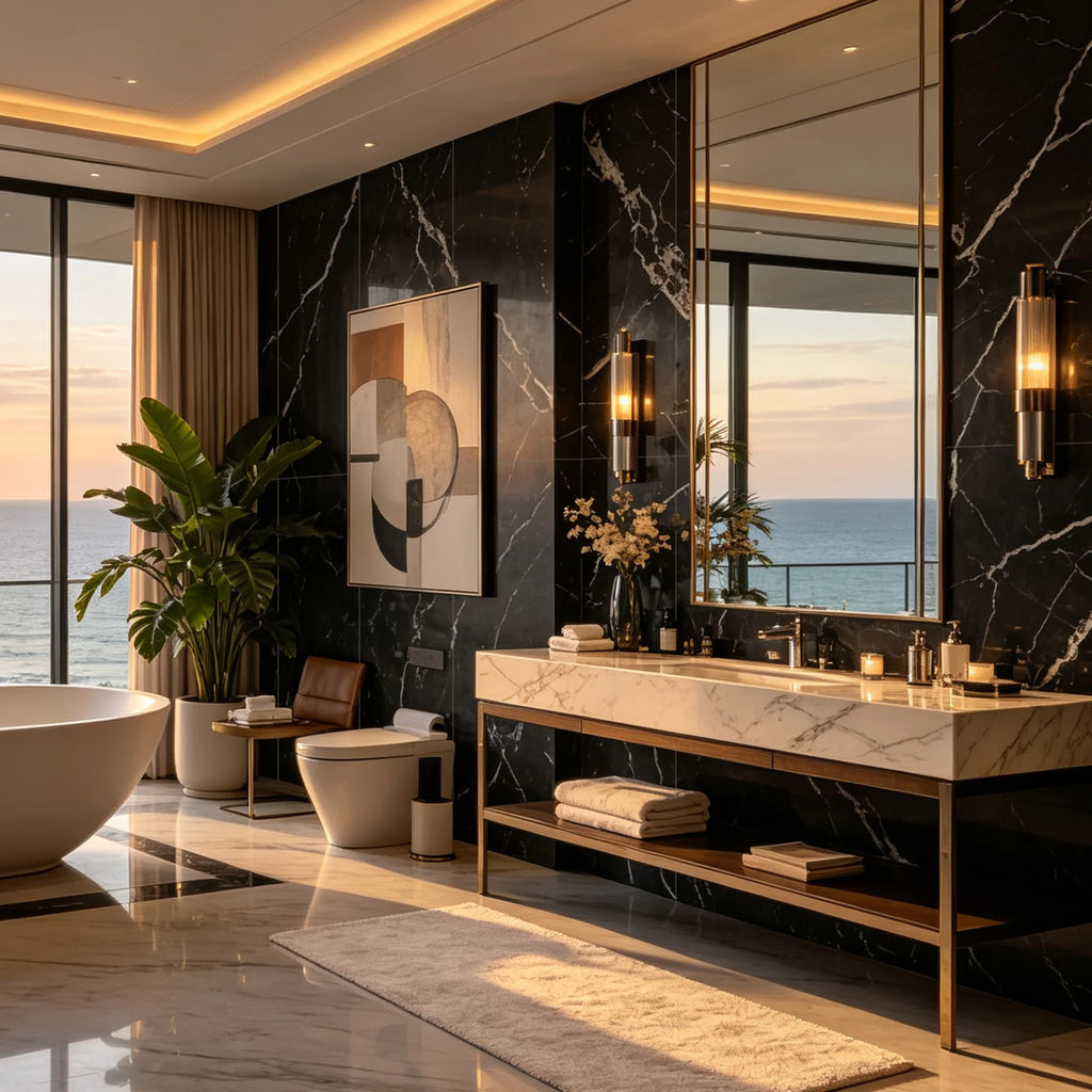 black streak matt SPC wall panels in a modern interior