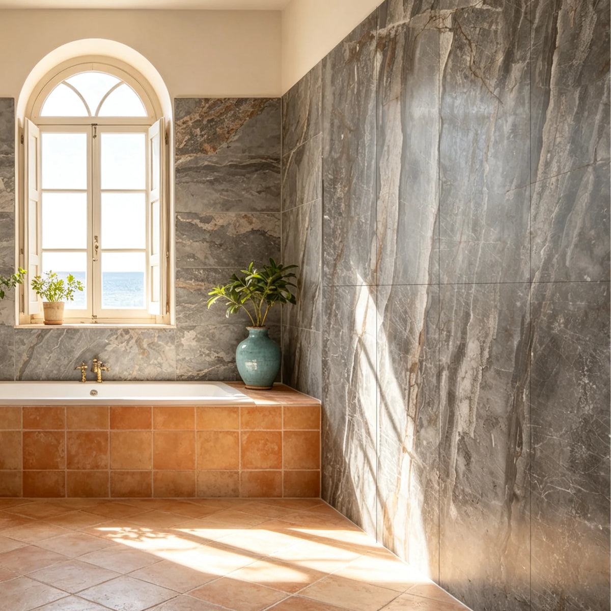 Geminis Granite Matt SPC Wall Panels in a modern bathroom