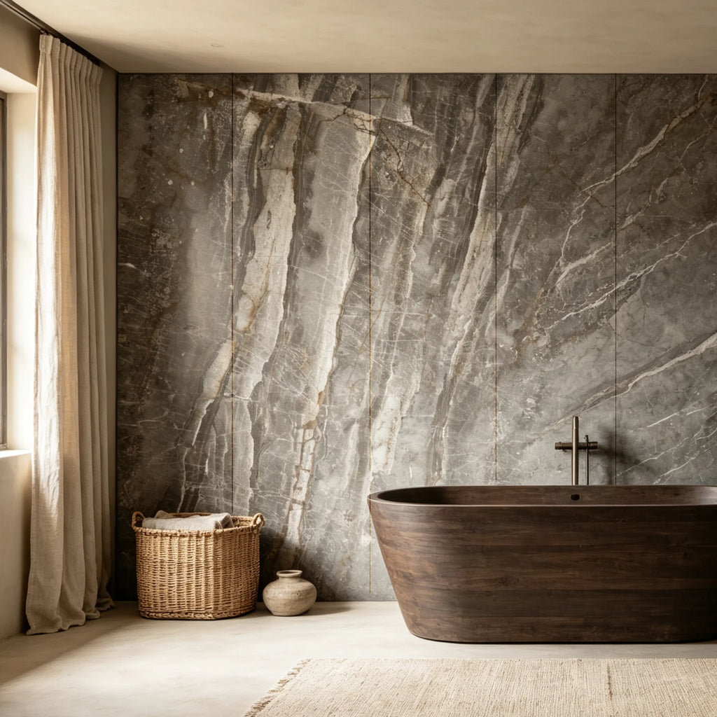Geminis Granite Matt SPC Wall Panels in a modern bathroom setting