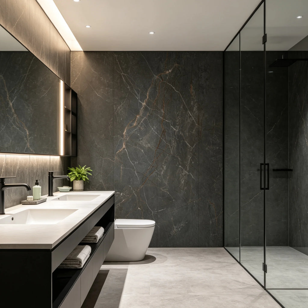 Inios Field matt Marble SPC Wall Panels in a modern bathroom setting