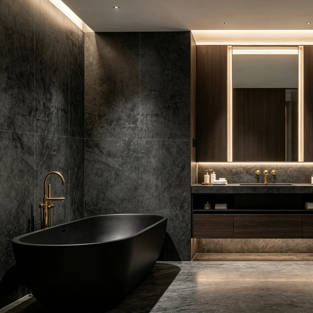 Luxor dark matt spc wall panels in a modern bathroom setting