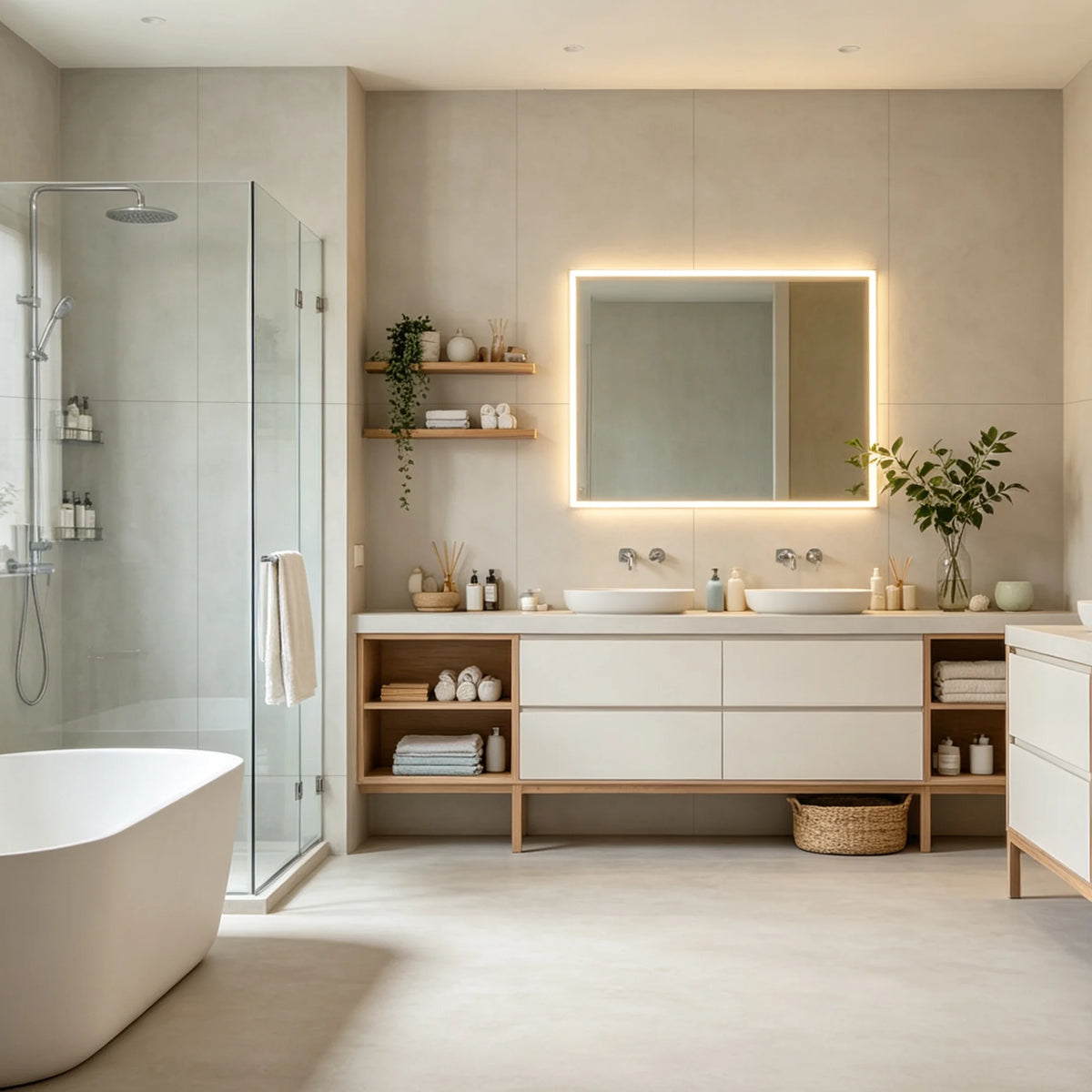rust stone matt spc wall panels in a modern bathroom setting