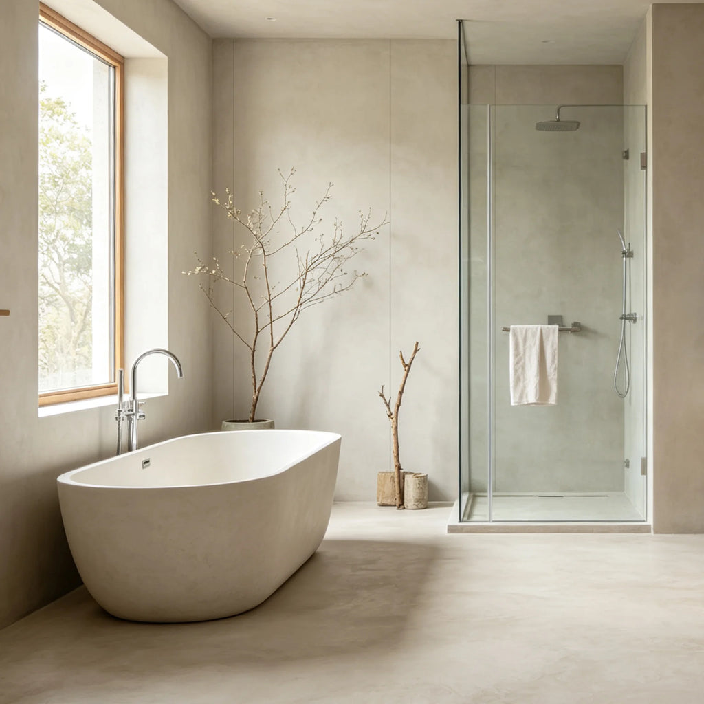 rust stone matt spc wall panels in a modern bathroom