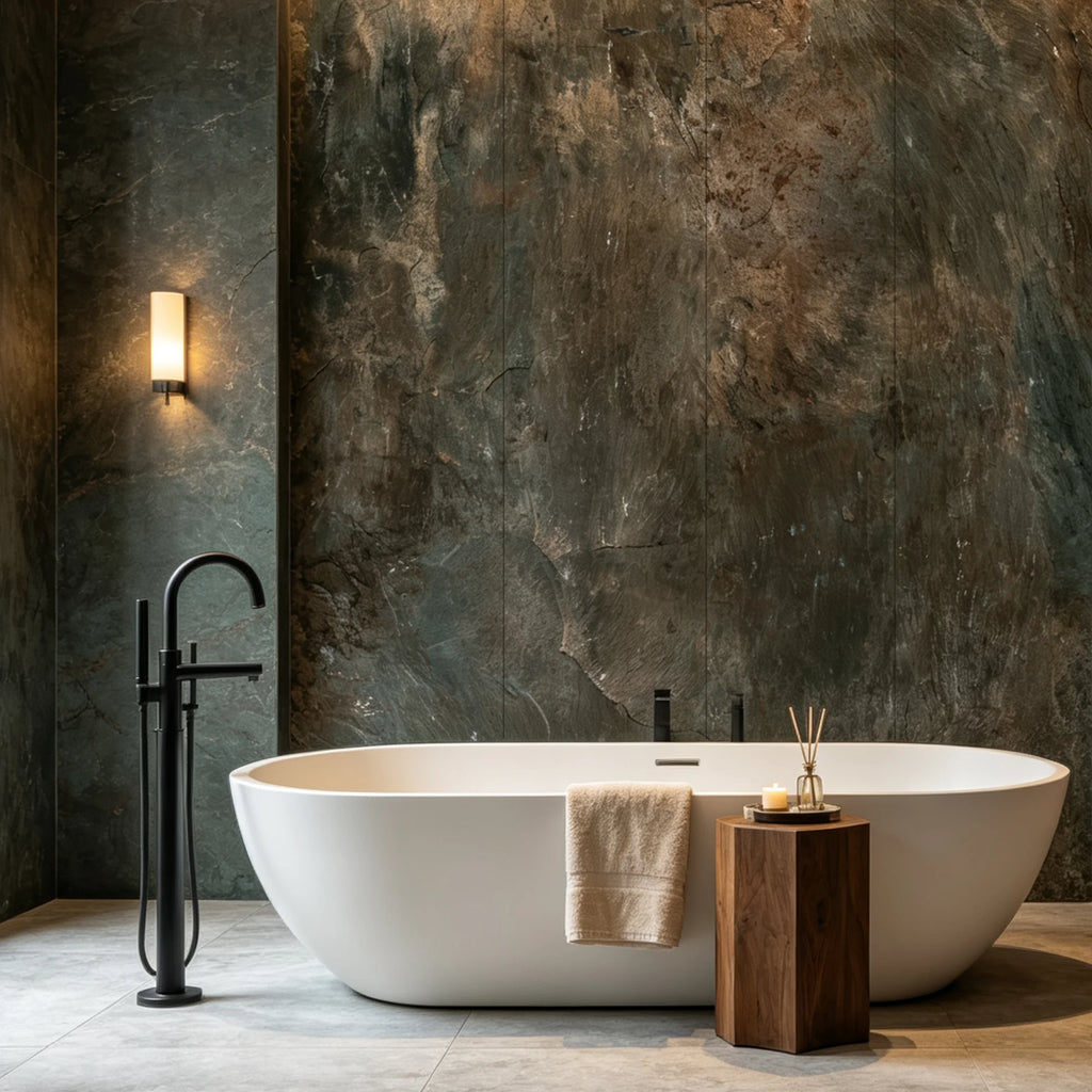 wild stone matt spc wall panel in a modern bathroom