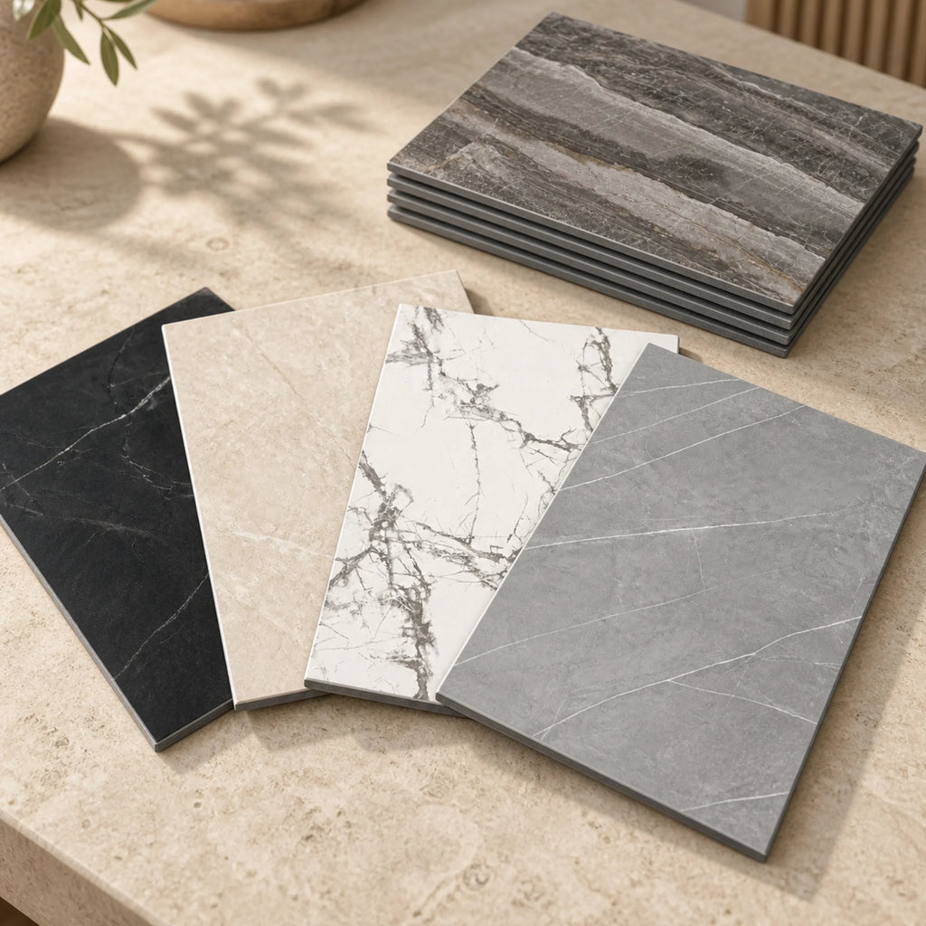 spc wall panels samples on a work surface